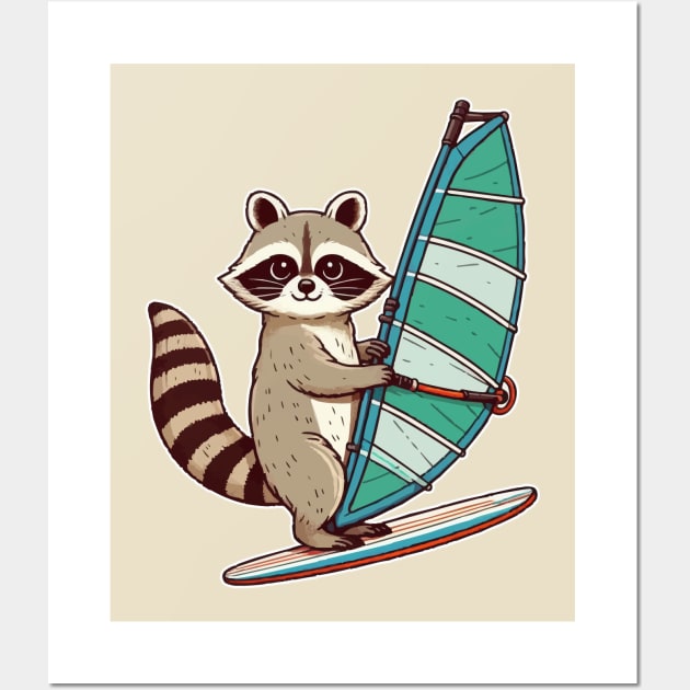 Funny raccoon Windsurfing Wall Art by fikriamrullah